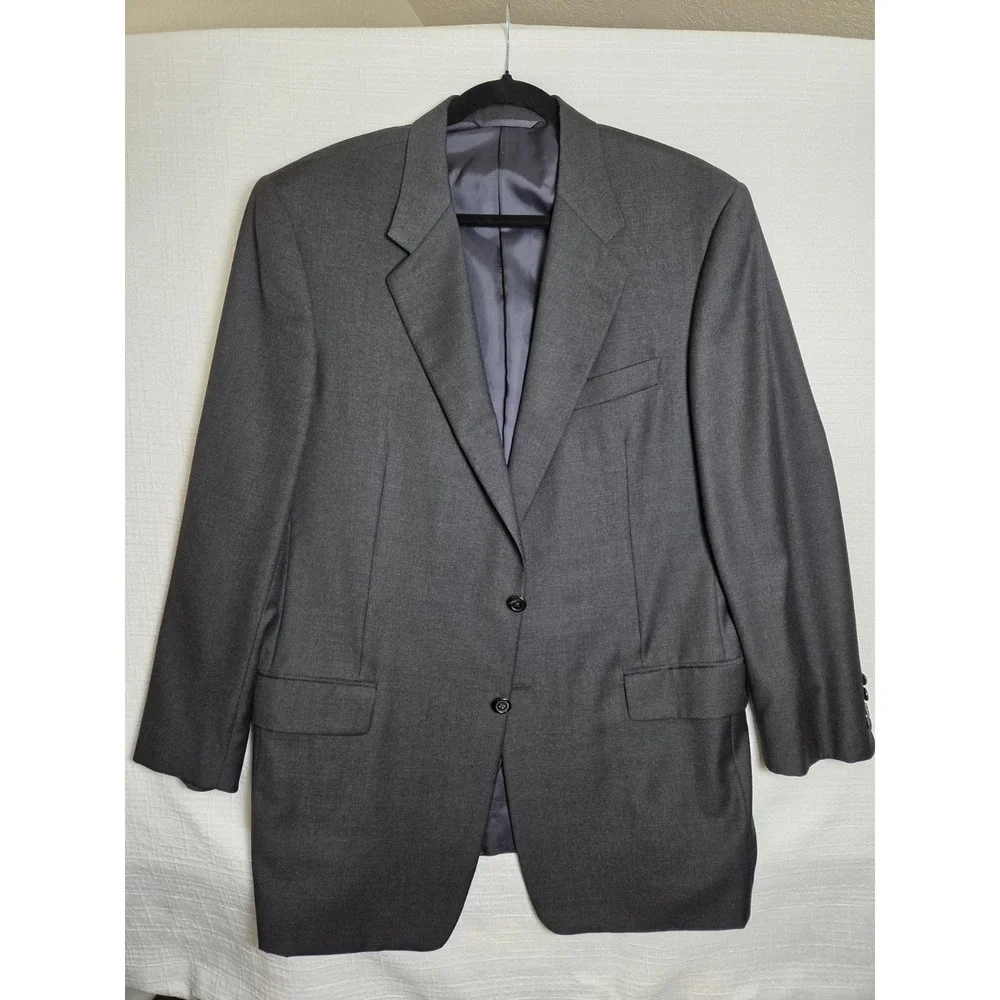 Hickey Freeman Nordstrom Boardroom 100% Wool Charcoal Gray Suit Blazer 44 Long